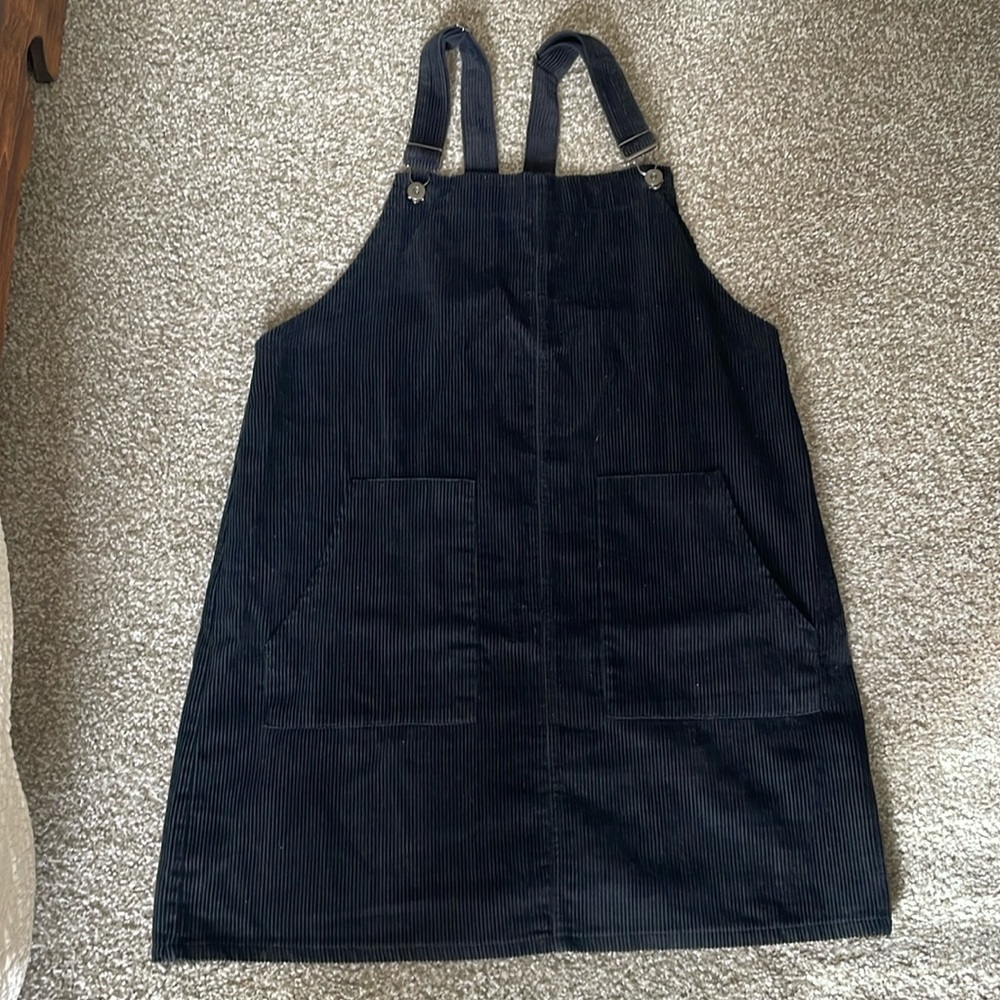 Super cute black corduroy overall dress!